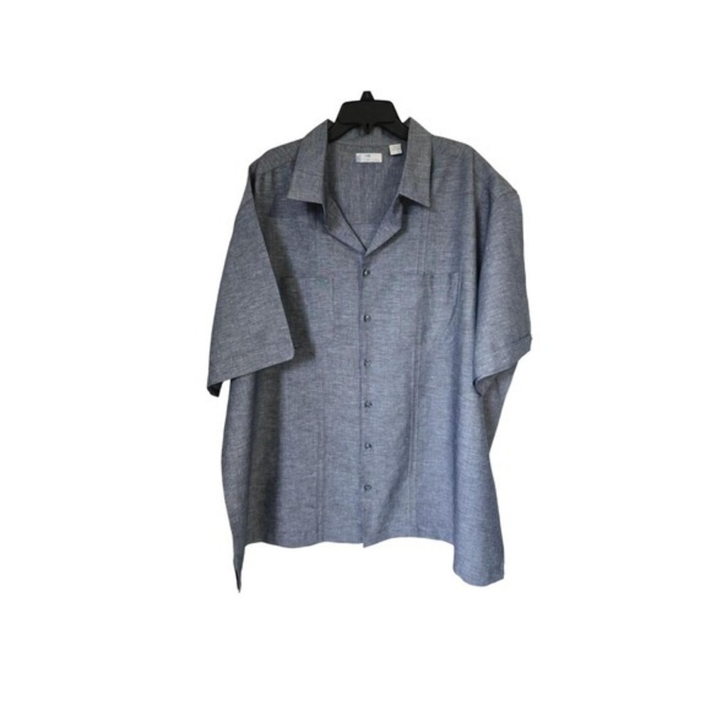 Cafe Luna Mens‎ 3XL Blue Linen Blend Short Sleeve Guayabera Camp Shirt WT3405